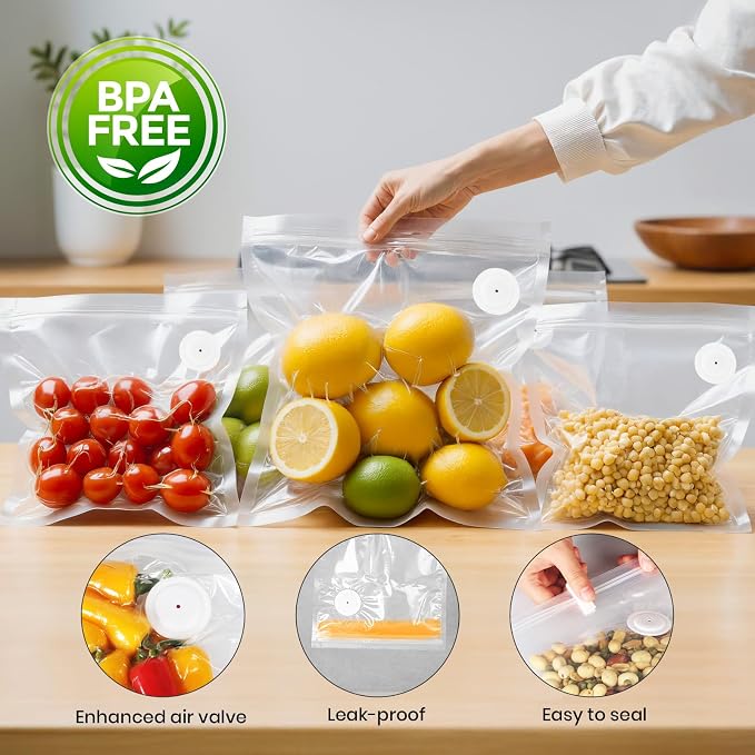 FEPPO Vacuum Sealer Bags for Food, 30 PCS 8.3"×8.7" Reusable Vacuum Seal Bags with Air Valve for Food Storage, Ideal for Freshness Preservation - Image 2