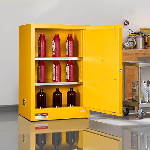 VEVOR Flammable Cabinet, 23.2 x 18.1 x 35.4 Inch, 13 Gallon Flammable Storage Cabinet with Adjustable Shelf, Cold-Rolled and Galvanized Steel Fire Cabinets, for Commercial Industrial Home Use, Yellow - Image 2
