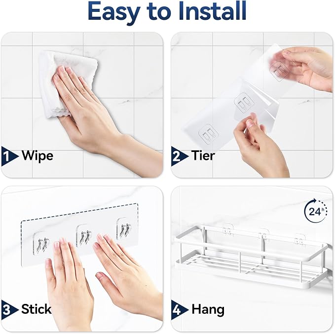 Shower Caddy Adhesive, Rustproof Shower Organizer, Large Capacity Shower Shelves for Inside Shower, No Drilling Bathroom Organizers and Storage for Home Decor （2 Pack White） - Image 8