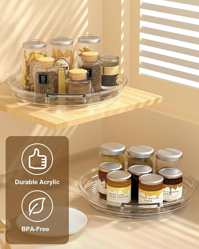 INCOSTAR 3 Pack Clear Lazy Susan Turntable 9'' & 11.8'' for Cabinet | Two-Tier Spinning Organizer, Space-Saving Pantry Storage Rack, Clear Durable Plastic, Makeup & Bathroom - Image 5