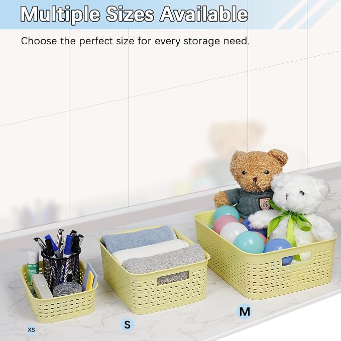 Plastic Storage Baskets for Cabinets, Household Pantry Organization with Handle,Organizer Bins for Room,Bathrooms,Under-Sink,Kitchen (Yellow, M-3PACK) - Image 4