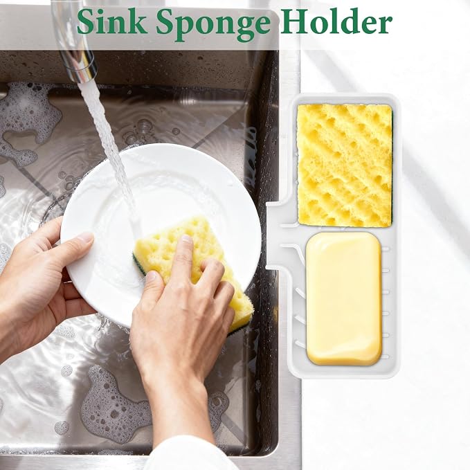 GUUKIN Sponge Holder for Kitchen Sink, 10x4 inch Silicone Dish Drying Mat, Compatible with Scrub Daddy, Kitchen Sink Accessories, Suitable for Kitchens & Bathrooms (White) - Image 3