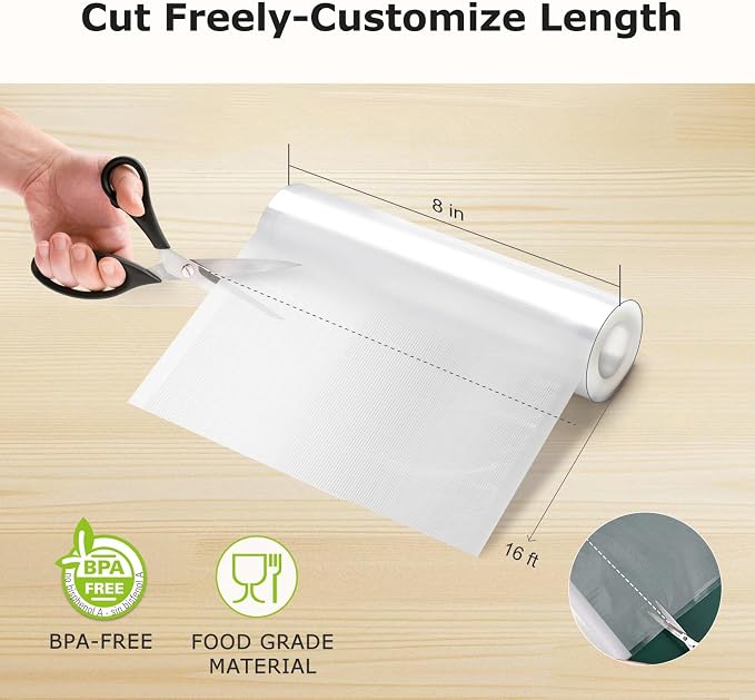 Bonsenkitchen 6 Rolls 8" x 16' Vacuum Sealer Bags for Food with a Color Box | Commercial Grade, Food Storage or Sous Vide, Puncture Resistant Heavy Duty Design, BPA Free Food Grade Safe Material, VB20 - Image 2