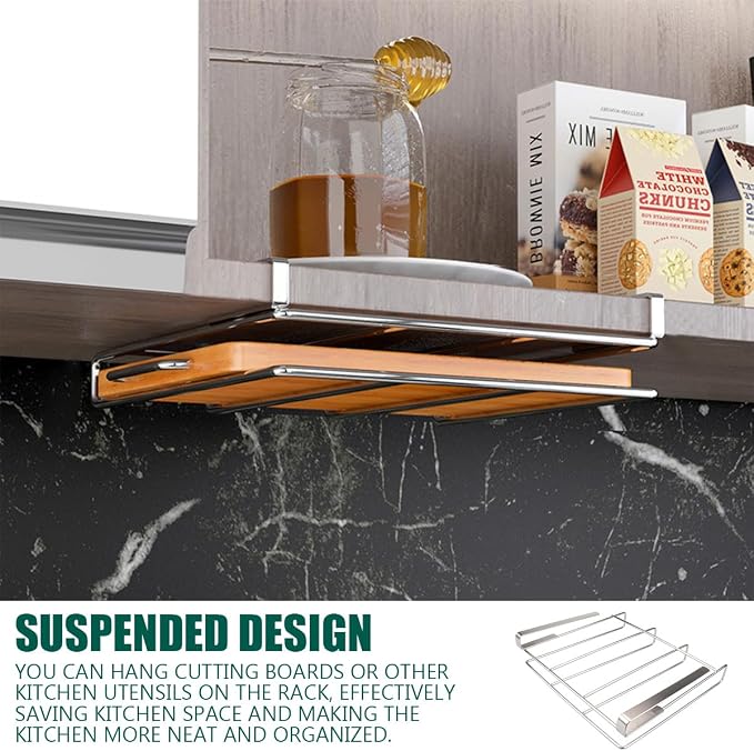 DOERDO Stainless Steel Hanging Chopping Board Rack Kitchen Organizer Metal Stand, Cutting Board Rack, Sliver, 10.4x9.8Inch - Image 3