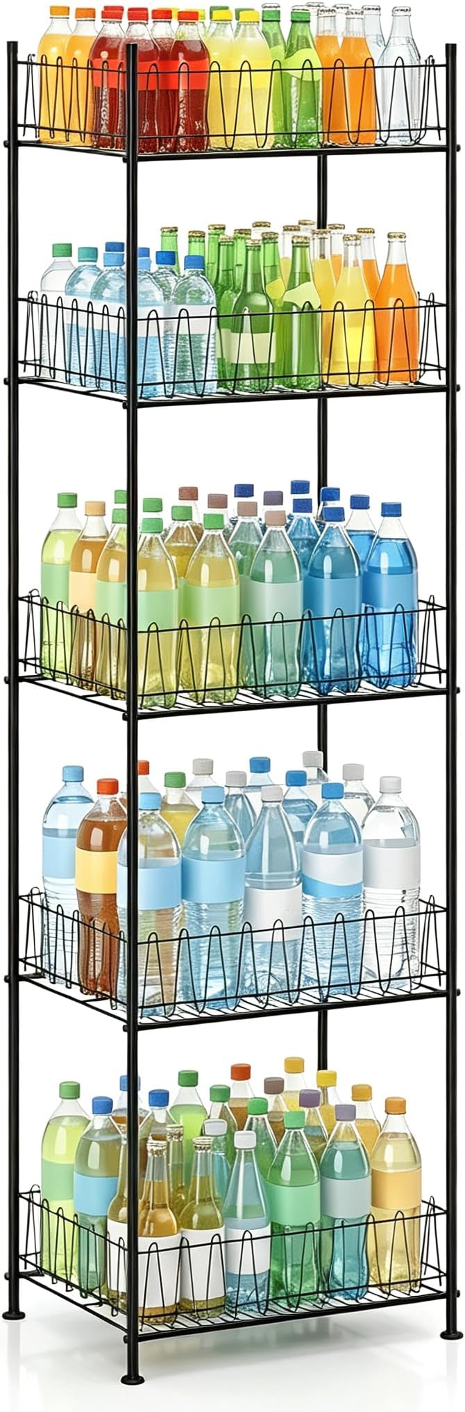 Water Bottle Storage Rack 5 Tier Drink Organizer for Pantry Metal Bottled Water Holder Stand for Floor, Beverage Soda Can Drink Storage Holder for Kitchen, Living Room by Makelifemoreconvenient