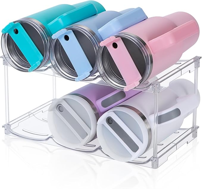 spospo Stackable Water Bottle Organizer for Stanley 40 oz Tumbler | Water Bottle Holder for Cabinet, Pantry Kitchen Organizers and Storage for Stanley Cup Accessories, Tumbler Organizer, 2 Pack by SPOSPO