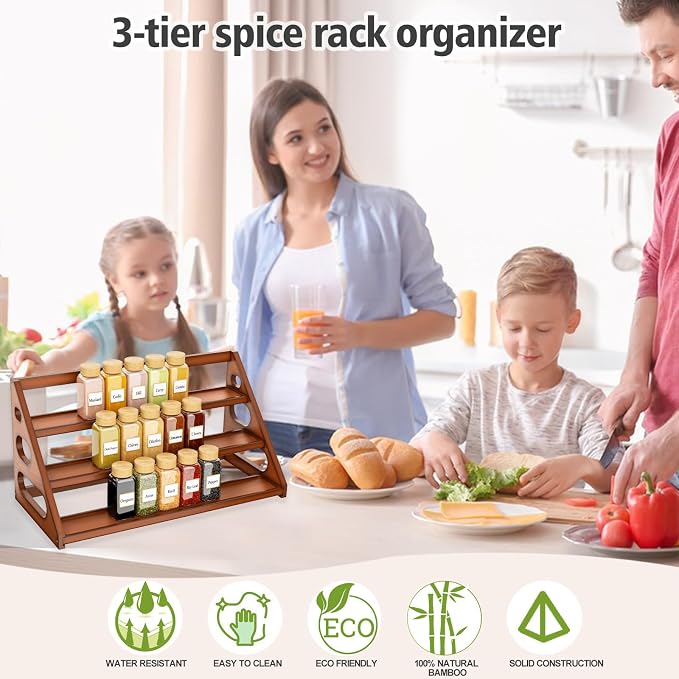 Spice Rack - Bamboo Wood Spice Rack Organization for Cabinet/Countertop - Brown - Image 4