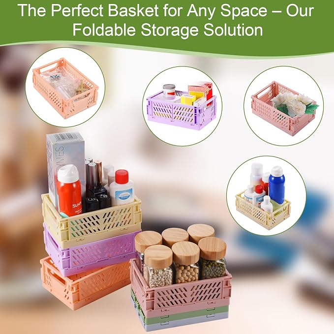HUUSMOT 6-Pack Collapsible Small Plastic Storage Baskets, 5.9"x3.8"x2.2" | Pastel, Space-Saving, Collapsible Plastic Bins, Cute Mini Storage Crates, for Classroom, Kitchen, Office, Bedroom - Image 6