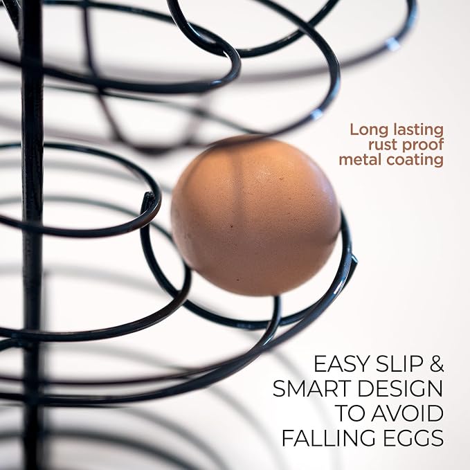 Fresh Egg Holder Countertop, Egg Skelter, Spiral Egg Holder with Storage Basket, Chicken Egg Holder, Large Capacity Egg Storage for Kitchen, Holds Up to 3 Dozen Eggs - Image 4