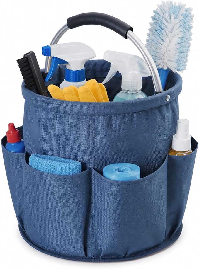 Cleaning Caddy with Handle, Large Supply Organiser 17L with 6 Pockets, Cleaning Products Organiser, Foldable Storage Basket, Portable Cleaning Caddy for Home (Blue) by Unknown
