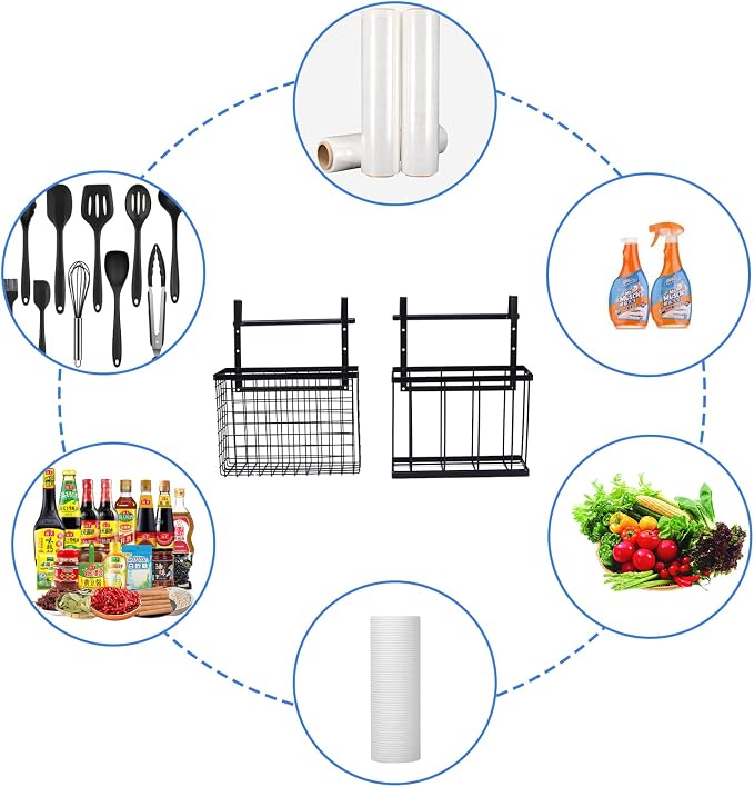 2 Pack Aluminum Foil and Plastic Wrap Organizer, Height Adjustable Kitchen Cabinet Door Organizer, Pantry Organizers, Wall Mounted Wrapping Paper Holder for Sandwich, Freezer, Ziplock Bag - Image 2