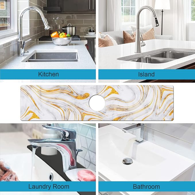 Kitchen Sink Splash Guard Faucet Mat Super Absorbent Fast Drying Mat Sink Gadgets Splash Guard Behind Faucet Drip Catcher for Kitchen (Marbling, 23.5x5.5in) - Image 4