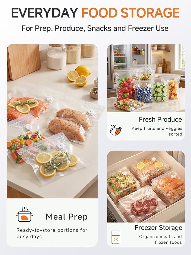 FEPPO Reusable Vacuum Sealer Bags for Food, 20 PCS (10 Medium 8.3"×8.7" + 10 Large 10.2"×11") BPA-Free Food Storage Bags with Air Valve, Leak-Proof & Odor-Resistant for Freshness Preservation - Image 7