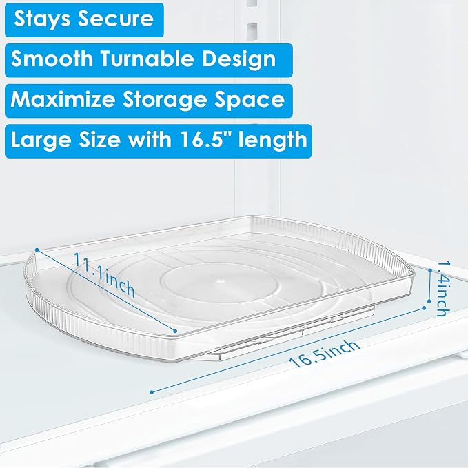 Lazy Susan Turntable for Refrigerator, Square Turntable Organizer for Fridge Cabinet, Pantry, Countertop | 16.5" x 11.1" (Rectangle 1 Pack - Clear) - Image 9