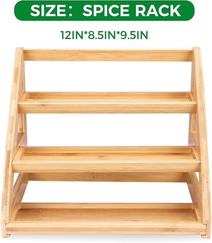 Spice Rack, Spice Organizer -3 Tier Bamboo Spice Racks, Solution for Spice Storage in Kitchens, Countertops，Storage Rooms and Other Places - Image 2