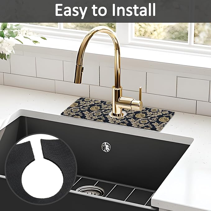 15" X 5.5" Kitchen Sink Splash Guard Faucet Mat Floral Flower Super Absorbent Fast Drying Faucet Guard & Draining Mat Sink Splash Guard Behind Faucet for Kitchen, Bathroom - Image 5