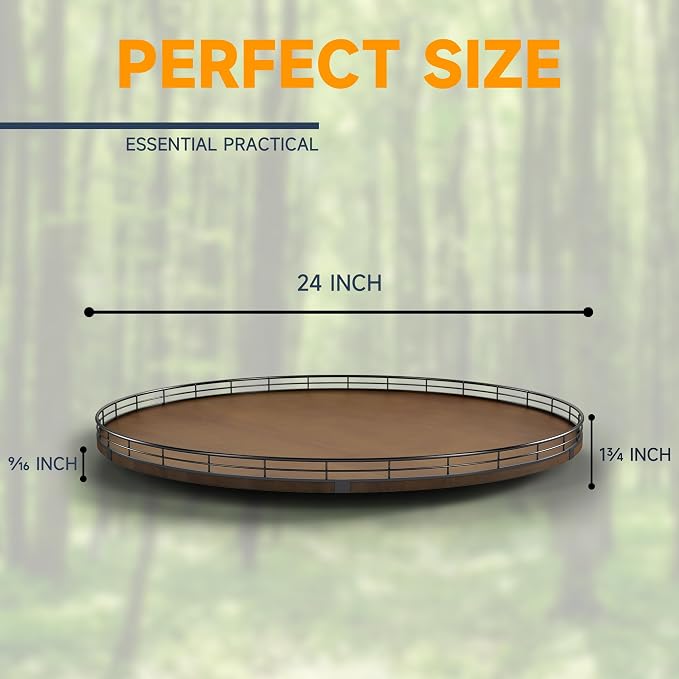 AMH 24-Inch Extra Large Farmhouse Oak Lazy Susan Organizer, Walnut Finish | Smooth rotating oak tray with walnut finish for dining tables, kitchen counters, pantries and cabinet storage. - Image 5
