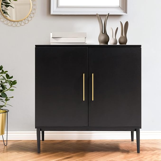 Black Storage Cabinet with Doors, Modern Accent Cabinet, Free Standing Cabinet with Adjustable Shelf, Wooden Buffet Sideboards for Living Room, Kitchen, Dining Room, Entryway - Image 9