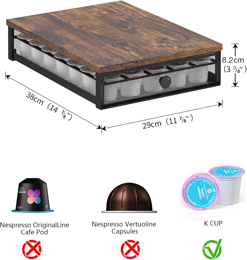 Sedegn Coffee Pod Storage Drawer: Holds 35 K-Cup Pods Coffee Pod Organizer | Sliding Drawer K Cup Holder for Easy Access, Fits Keurig & Coffee Bars, Non-Slip Feet, No Assembly Needed, Brown - Image 2