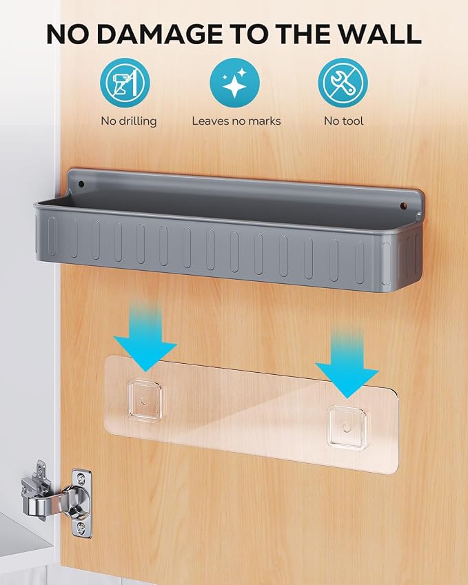 Nieifi Spice Rack Wall Mount, 4 Pack Grey, 2" Depth, Screw/Adhesive | Wall-Mounted with Removable Hooks Saves Counter Space, Fits 2" Deep Jars, Ideal for Kitchen Cabinets, Pantry Doors, and RVs - Image 8