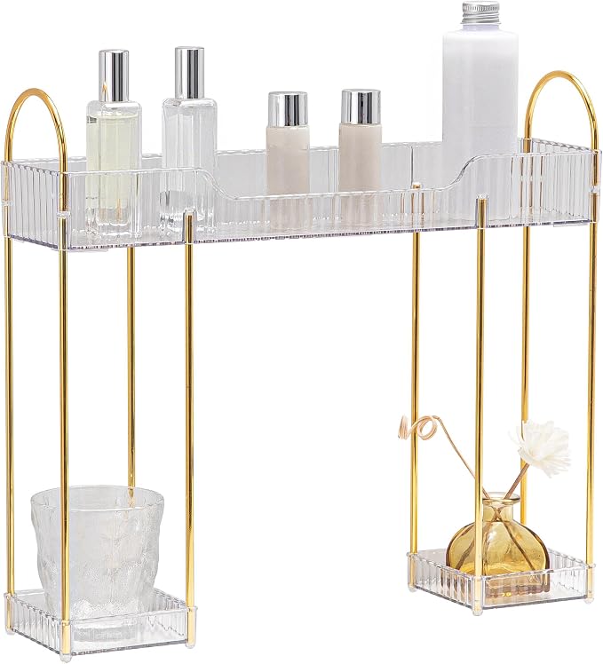 YCIA&DONE Bathroom Countertop Organizer Over the Faucet, Narrow Counter Organizers Above Sink, Table Mounted Shelf for Kitchen, Toilet, Laundry(White Clear) - Image 6