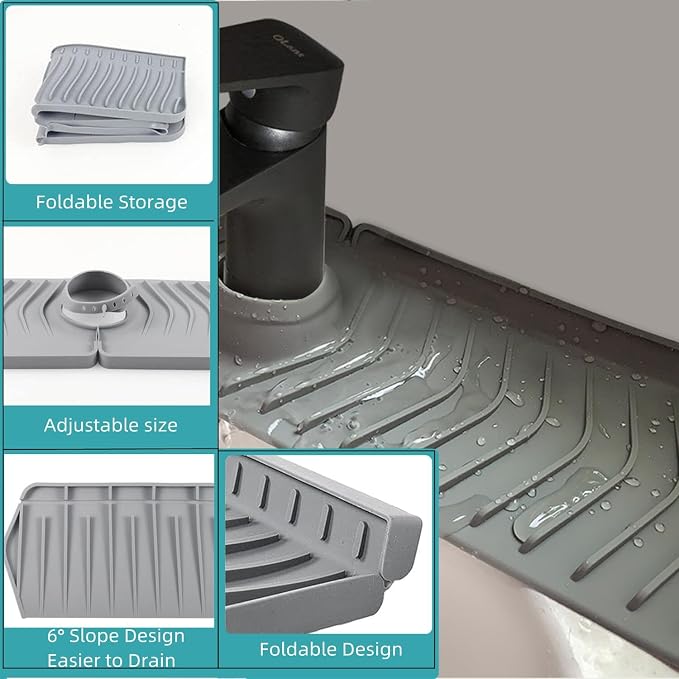 Large Size Kitchen Sink Splash Guard, 30"Silicone Faucet Handle Drip Catcher Tray Mat for for Kitchen Countertop, Bathroom, Farmhouse (Black, 30" x 5.7") - Image 2