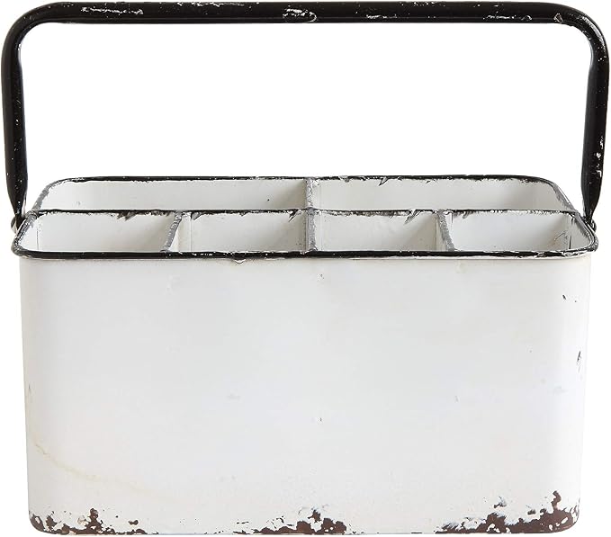 Creative Co-Op Distressed White Metal Caddy with 6 Compartments - Image 5