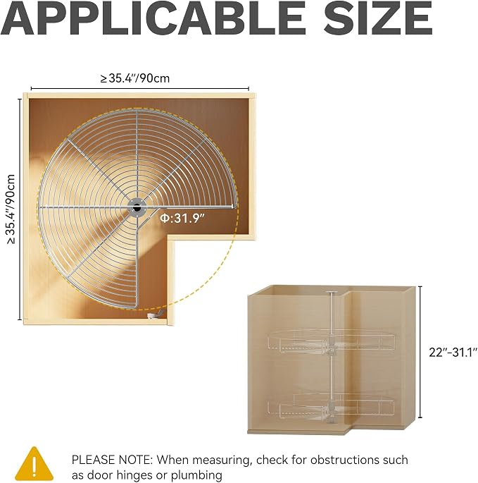 DWVO 31″ Kidney 2-Tier Lazy Susan – Telescoping Mount Corner Cabinet Organizer with Pie-Shelf Design, for Bathroom,Kitchen Cabinet Blind Corners (Chrome, 270° Adjustable) - Image 6