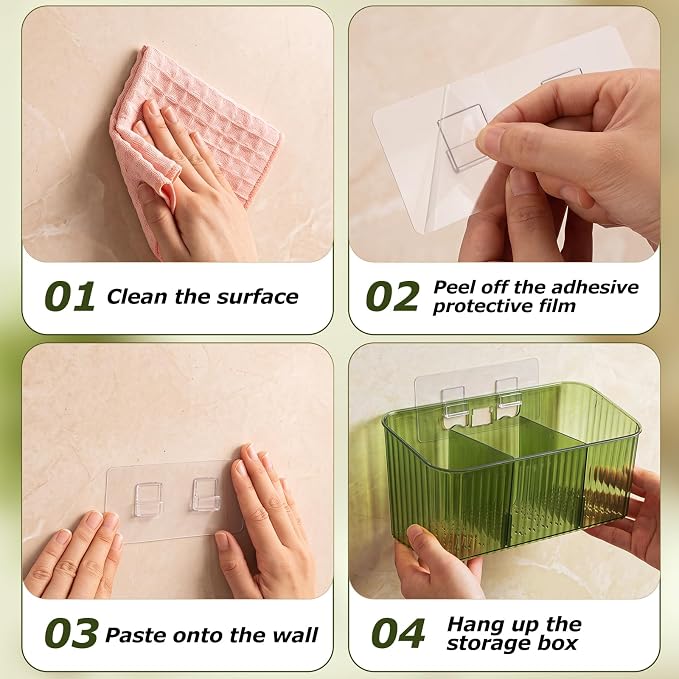 14 Pack Cabinet Door Organizer Adhesive Wall Mount Storage Bins Makeup Containers Stackable Organizer Basket for Kitchen Cabinets, Bathroom, Pantry, Office, Refrigerator (Frosted Green) - Image 7
