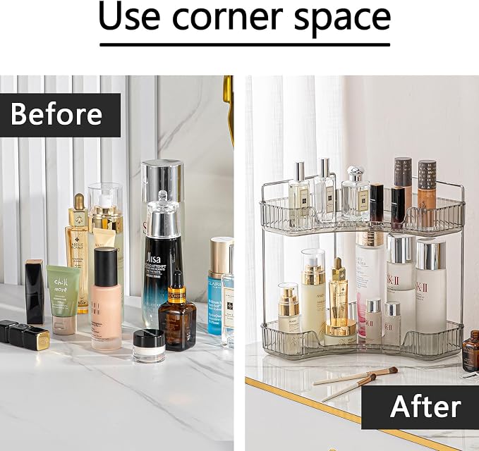 2-Tier Corner Bathroom Counter Organizer – Classic Storage Shelf for Makeup, Perfume & Toiletries, Space-Saving Countertop Tray Fits Bathroom, Dresser, Kitchen (Slate Gray) - Image 3