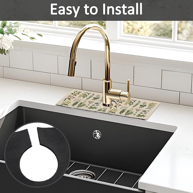 15" X 5.5" Kitchen Sink Splash Guard Faucet Mat Floral Super Absorbent Fast Drying Faucet Guard & Draining Mat Sink Splash Guard Behind Faucet for Kitchen, Bathroom - Image 5