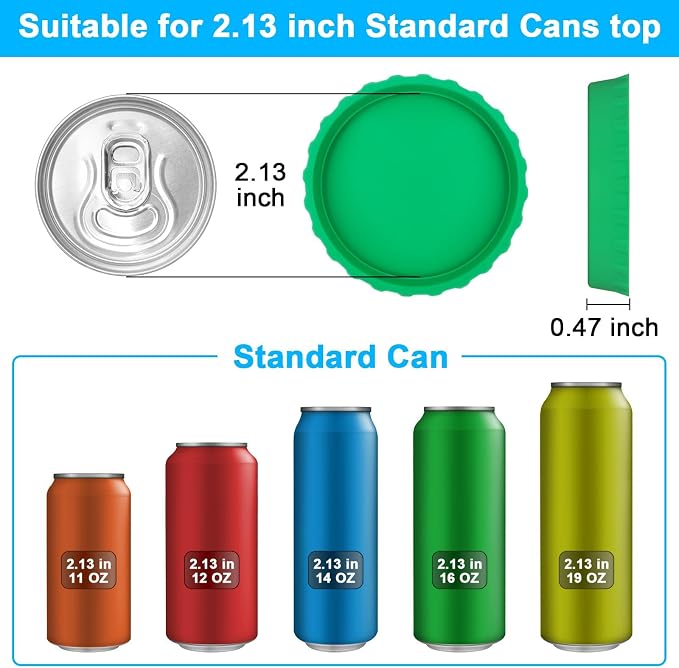 Silicone Soda Can Cover Lids, 12 Pack Reusable Soda Can Lids Beer Can Covers Pop Can Covers, BPA Free Silicone Can Cover, Stopper and Protector for Beer, Beverage, Juice, Fits Standard Cans - Image 2