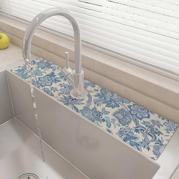 24" X 5.5" Kitchen Sink Splash Guard Faucet Mat Flora Super Absorbent Fast Drying Faucet Guard & Draining Mat Sink Splash Guard Behind Faucet for Kitchen, Bathroom by Unknown