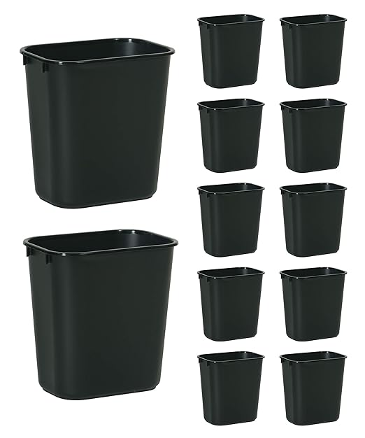 Rubbermaid Commercial Products Deskside Wastebasket/Trash Can, 3.25-Gallon/13-Quart, Black, Plastic, for Bedroom/Bathroom/Office, Fits Under Desk/Sink/Cabinet, Pack of 12 by RubbermaidCommercialProducts
