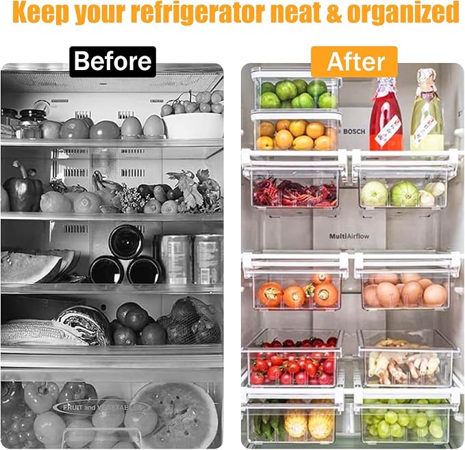 URALFA 2PCS Fridge Drawer Organizer and Egg Holder For Refrigerator | Adjustable Fridge Under Shelf Drawer, Hanging Fridge Sliding Drawer, Refrigerator Storage Containers for Egg, Fruit, Cheese - Image 4