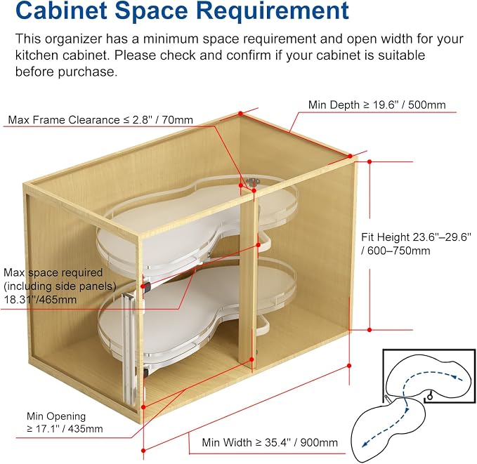 VADANIA Blind Corner Pull Out Organizer, 36" Left Swing Cabinet | 2-Tier Swing Tray, Soft Close, Left Hand Open, Space Saving Blind Corner Cabinet Design - Image 2