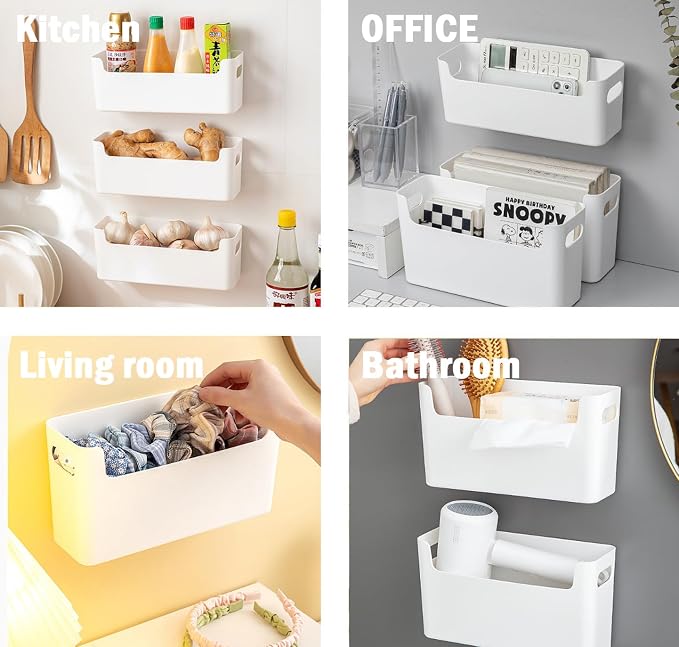 2 Pack Cabinet Organizer Storage, Adhesive Over Cabinet Door Organizer, No Drilling Space Saver Plastic Storage Containers Multi-Use for Kitchen Bathroom Office Bedroom, White - Image 4