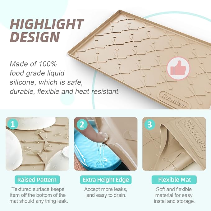 Waterproof Under Sink Mat 25" x 22" Silicone Mat Cabinet Protector | Heavy Duty Kitchen Cabinet Liner, Easy Press Drain, Home Essentials for Pet Feeding, Boots, Bathroom, Organizers & Storage - Image 4