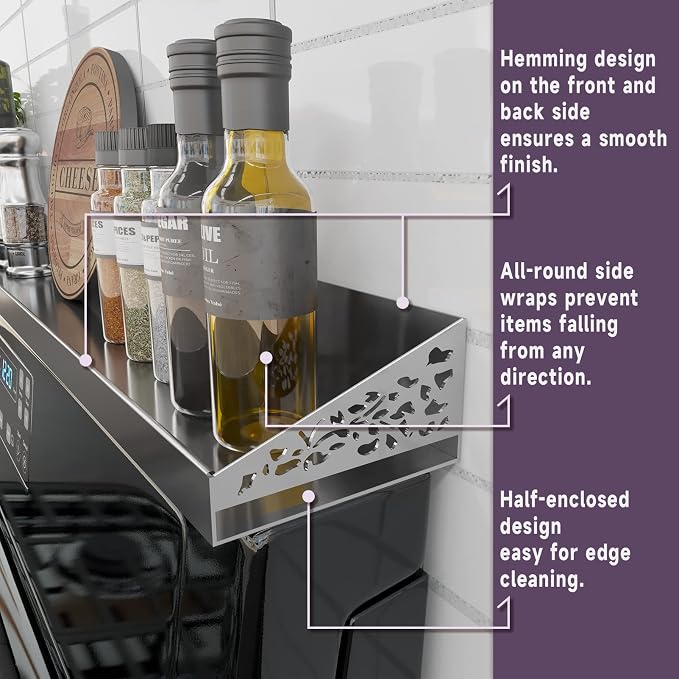 STUTOV 30" Magnetic Stove Top Shelf – Stainless Steel Spice Rack and Seasoning Organizer – Kitchen Shelf for Back of Stove – Over Stove Rack and Storage Organizer - Image 3