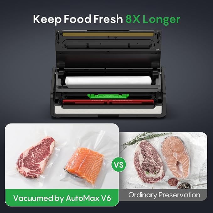 FRESKO Food Vacuum Sealer with Automatic Bag Detection & Built-in Cutter | 0.2-inch Widened Heating Strip for Meal Prep & Sous Vide Cooking, Built-in Bag Roll Storage, 1 Roll Bag & 10 Pre-Cut Bags - Image 3