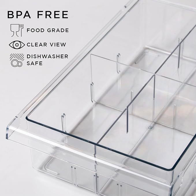 BINO | Pull-out Fridge Organizer | THE HANGER COLLECTION | Fridge Drawer Organizer with 2 Dividers | Clear Pantry Drawer Organizers | Shelf Holder Storage Drawers for Fruits, Veggies & Drinks - Image 3
