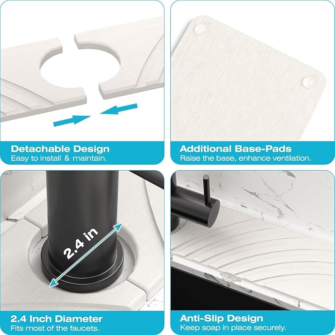 SpaceHacks Stone Faucet Mat for Kitchen Sink 23.7x4 in, White | Fast Drying Diatomite Stone Drying Mat, Water Splash Guard, Textured Drainage Sink Protector, Suits Bathroom&Kitchen Counter - Image 5