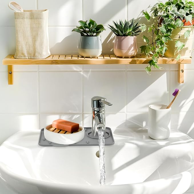 Dimeho Sink Faucet Splash Guard Mat Silicone Soap Dish Pad Faucet Handle Drip Catch Sponge Holder Sink Protector Trays for Bathroom Kitchen Countertop Gadgets Accessories - Image 6