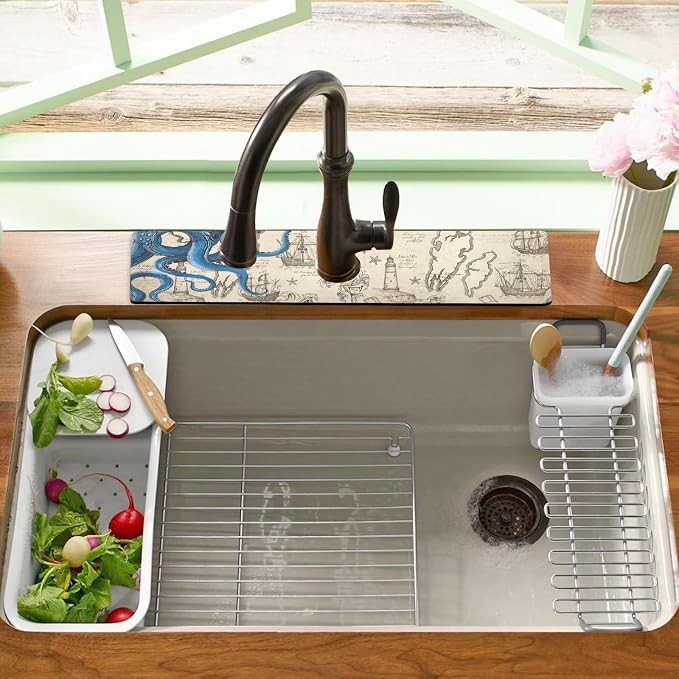 Sink Faucet Absorbing Mat, 2 Pack Drying Mat Around Faucet Sink Splash Guard Behind Faucet Sinkmat For Kitchen Bathroom Island Rv 24 * 5.5 Inch (60 * 14 cm) - Image 6