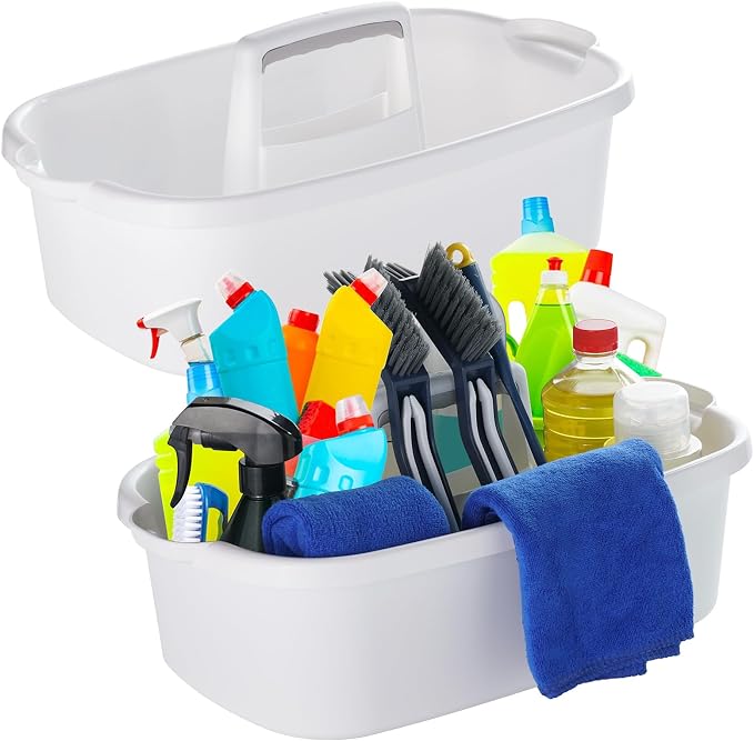 2-Pack Large White Cleaning Caddy for Cleaning Supplies with Handle - Portable Plastic Tote Organizer for Shower, Bathroom, Kitchen, Under Sink Storage by Omirome