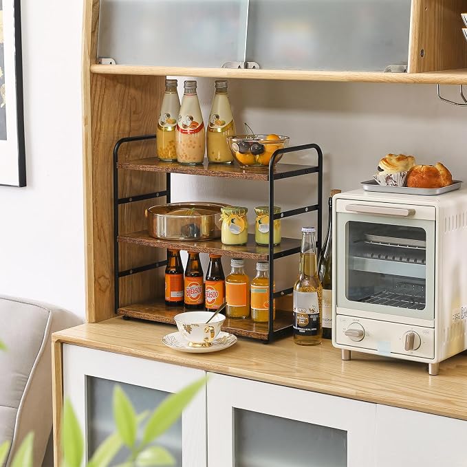 IBUYKE Counter Shelf,Kitchen Organization and Storage,Brown TWJ001H | 3-Tier Bathroom Countertop Organizer Tray Makeup Shelf Counter Standing Spice Rack Storage Shelf Cosmetic Holder - Image 6