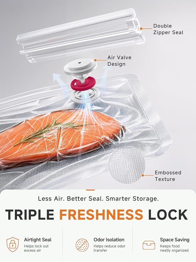 FEPPO Reusable Vacuum Sealer Bags for Food, 20 PCS (10 Medium 8.3"×8.7" + 10 Large 10.2"×11") BPA-Free Food Storage Bags with Air Valve, Leak-Proof & Odor-Resistant for Freshness Preservation - Image 4