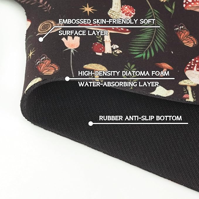 Vintage Black Mushrooms Butterfly Kitchen Sink Splash Guard Faucet Mat,Faucet Non-Slip Absorbent Mat,Farmhouse Sink Splash Guard Behind Faucet for Kitchen Bathroom, 15"x5.5" - Image 5