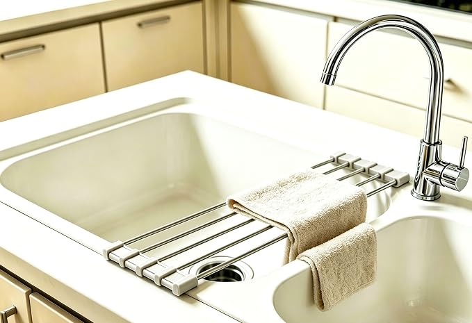 Ahyuan Roll up Dish Drying Rack Over The Sink Kitchen Roll up Sink Drying Rack Portable Dish Drainer Foldable Dish Drying Rack (Warm Gray, 17.8''X3.7'') by Ahyuan
