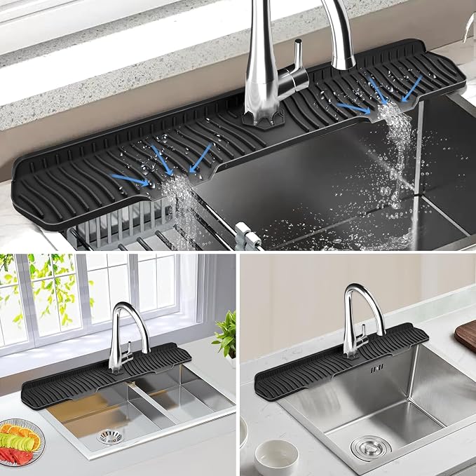 Kitchen Sink Splash Guard Gen2-30" x 6'' Silicone Sink Mat Splash Guard fit for Countertop, Bathroom,Farmhouse,RV by EBIGIC (Black) - Image 4